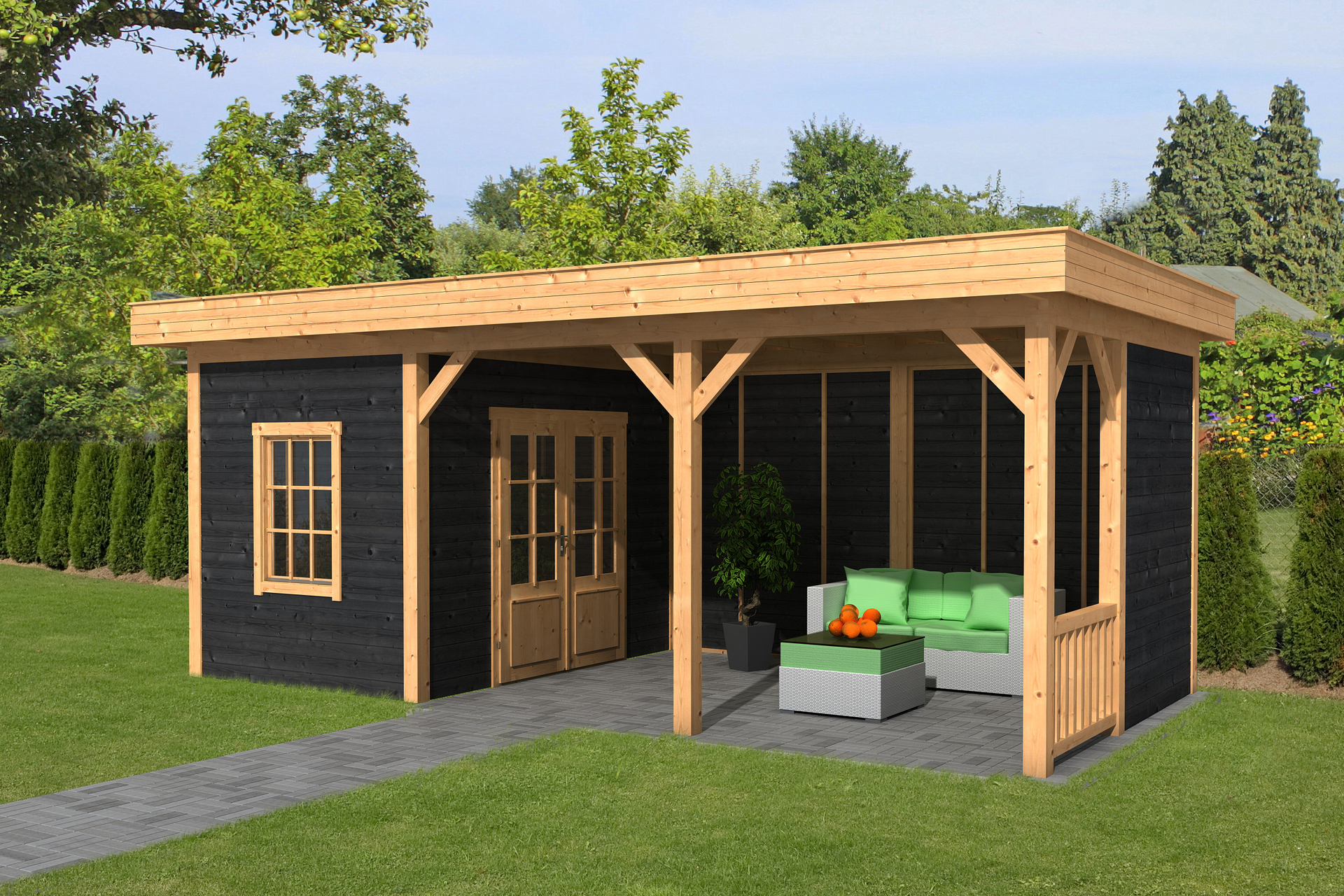 Overkapping Oslo L type 8 Douglas 682 x 371 cm - Zwarte wanden incl. EPDM