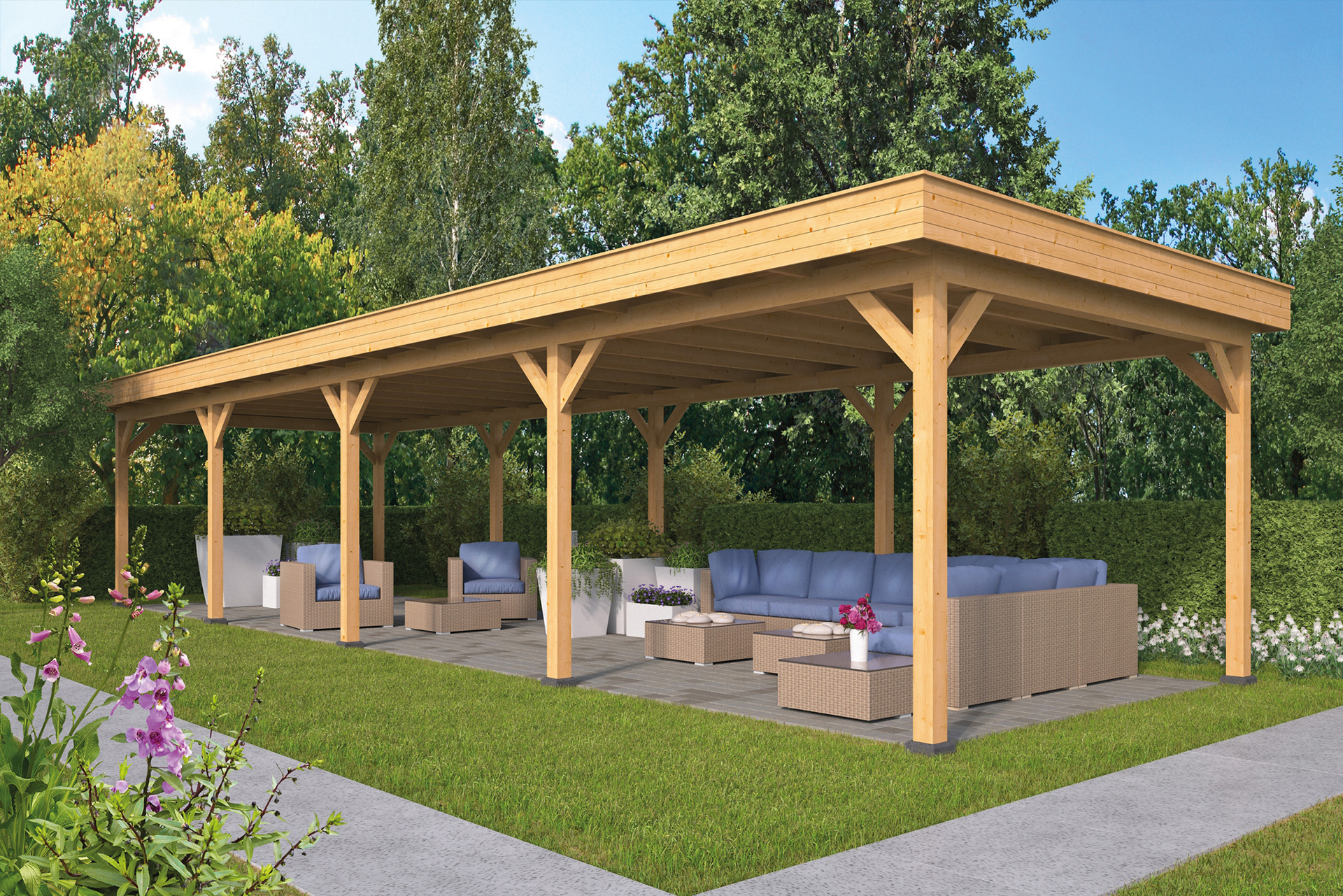 Overkapping Oslo XL type 9 Douglas 1295 x 430 cm - Blanke wanden incl. EPDM