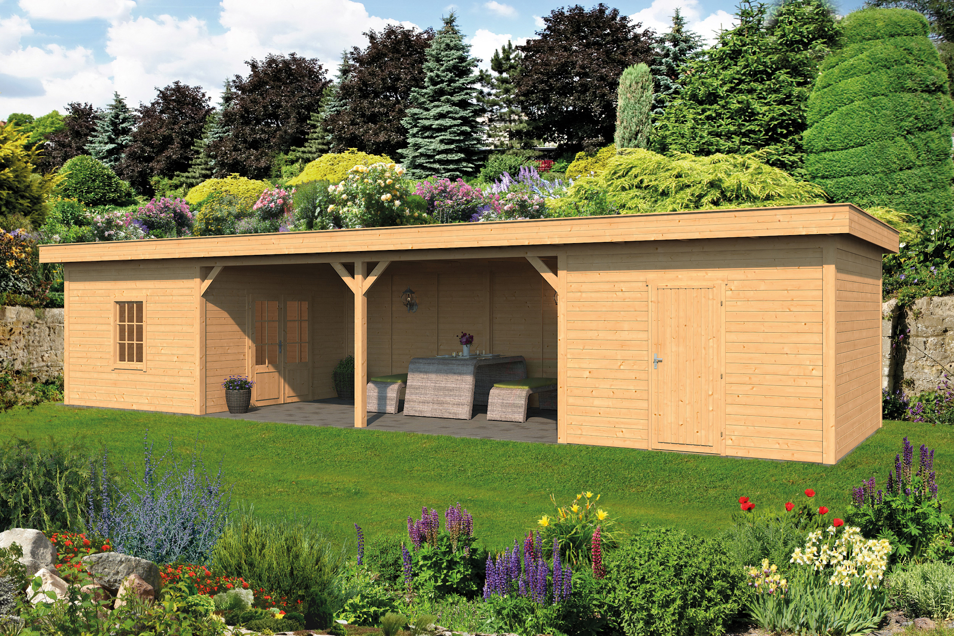 Overkapping Oslo XL type 12 Douglas 1292 x 430 cm - Blanke wanden incl. EPDM