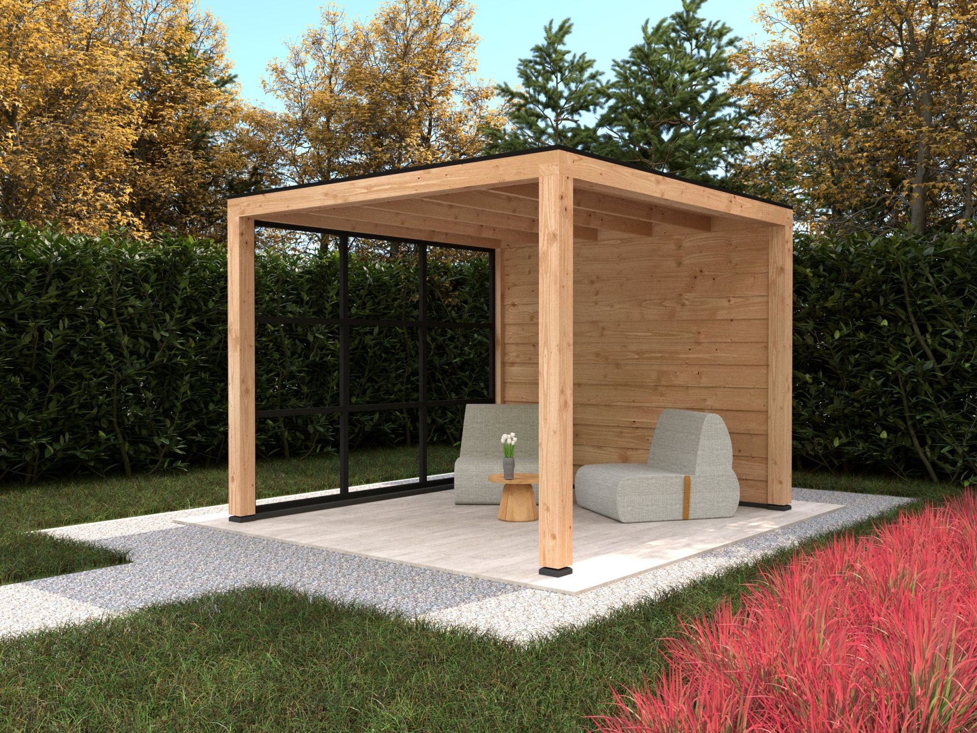 Overkapping Stavanger XL type 1 Douglas 372 x 372 cm - Zwart incl. EPDM