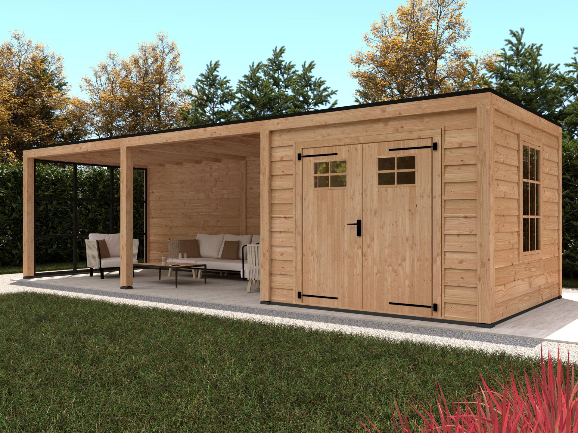 Overkapping Stavanger L type 4 Douglas 326 x 950 cm - Zwart incl. EPDM