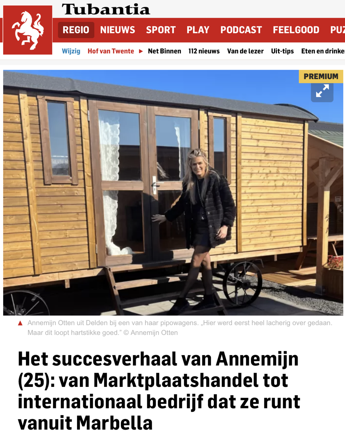 Het succesverhaal van Annemijn Otten uitgelicht in het de Twentse Tubantia