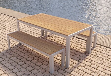 Picknickset Mykonos 180 x 90 x 74 cm wit gepoedercoat (4-6 personen)