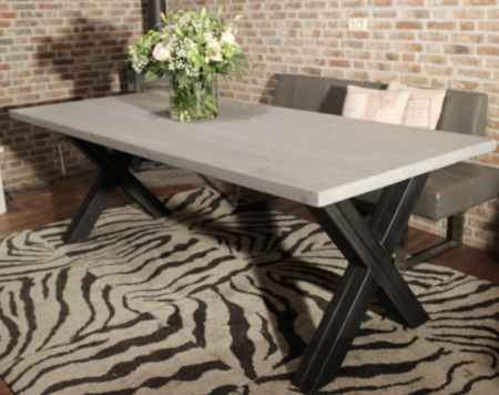KLOOSTERTAFEL 220 X 100 CM GREY-WASH MET X-POTEN