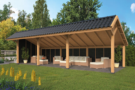 Kapschuur Bergen XL, type 6 - 980 x 418 cm - Zwart gespoten Douglas