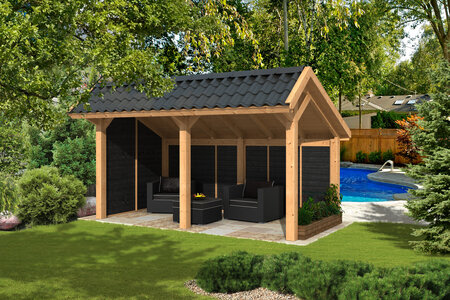 Kapschuur Bergen L, type 2 - 465 x 318 cm - Zwart gespoten Douglas