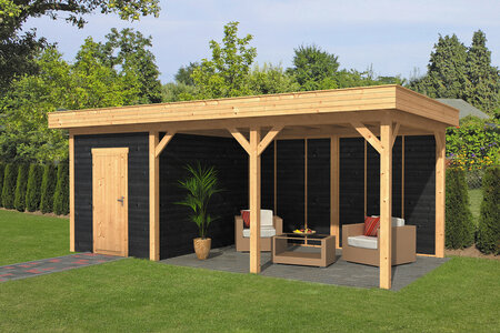 Overkapping Oslo L, type 7 - 682 x 371 cm - Zwart gespoten Douglas