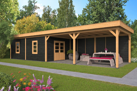 Overkapping Oslo XL, type 11 - 1292 x 430 cm - Zwart gespoten Douglas