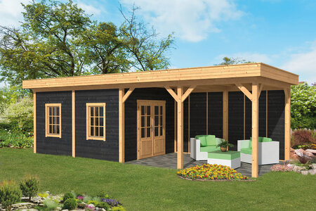 Overkapping Oslo L, type 11 - 895 x 371 cm - Zwart gespoten Douglas