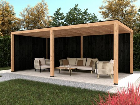 Overkapping Stavanger XL, type 2 - 730 x 372 cm - Zwart gespoten Douglas