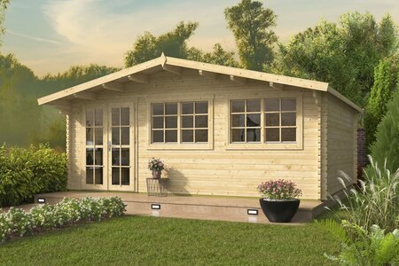 Blokhut Tova 595 x 500 cm + luifel 75 cm - Tuinhuis