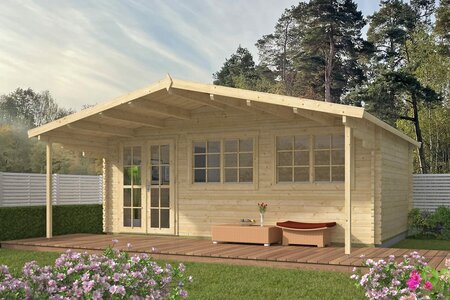 Blokhut Ginella 595x400 cm + luifel 200 cm - Tuinhuis