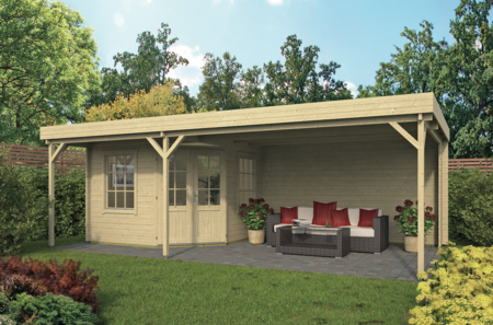 Blokhut Annette met overkapping 300 + 400 x 400 cm - Tuinhuis