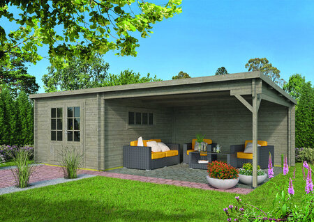 Blokhut Anton met zijluifel Grijs Geïmpregneerd 700 x 400 x 217 cm - Tuinhuis