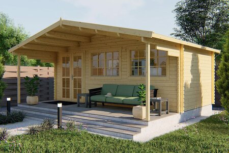 Blokhut Pinkus 595x300 cm + luifel 200 cm - Tuinhuis