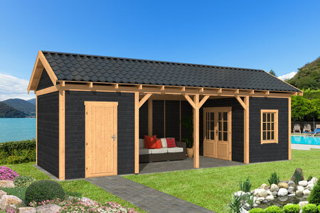 Overkapping Zadeldak Hamar L , Type 12  - 903 x 395 x 348 cm - Zwarte wanden