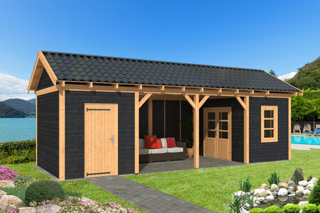 Overkapping Zadeldak Hamar XL , Type 12  - 1303 x 445 x 360 cm - Zwarte wanden