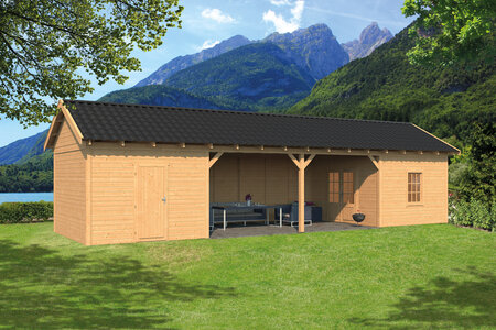 Overkapping Zadeldak Hamar XL , Type 12  - 1303 x 445 x 360 cm - Blanke wanden