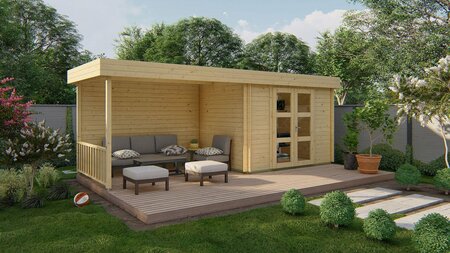 Blokhut Maja met Overkapping 320 x 240 x 228 cm + Luifel 320 cm - Tuinhuis