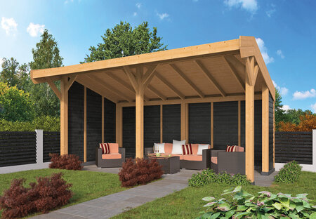 Kapschuur Goor 600 x 390 cm Douglas - Zwarte wanden