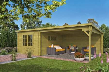 Blokhut Anton met zijluifel Groen Geïmpregneerd 700 x 400 x 217 cm - Tuinhuis