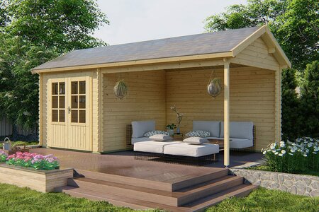 Blokhut Ove met zijluifel 590 x 300 x 276 cm - Tuinhuis