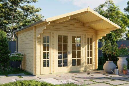 Blokhut Sören 380x380 cm + luifel 150 cm - Tuinhuis