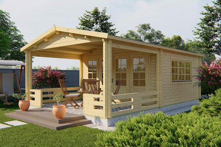 Blokhut Leeds 440 x 440 + Voorluifel 290 cm - Tuinhuis