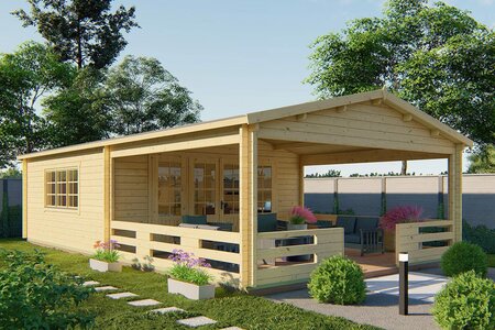 Blokhut Sheffield 540 x 540 x 263 + veranda 423 cm - Tuinhuis met overkapping