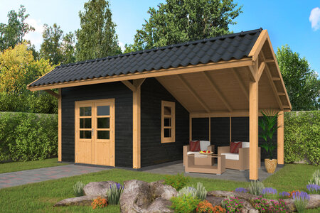 Kapschuur Bergen XL, type 3 - 675 x 418 cm - Zwart gespoten Douglas