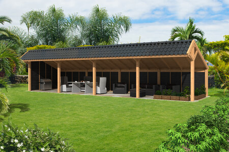 Kapschuur Bergen XL, type 10 - 1295 x 418 cm - Zwart gespoten Douglas