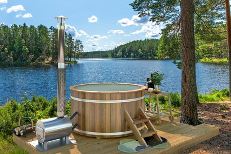 Hottub met externe RVS kachel Ø180 cm thermowood