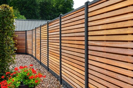 Tuinscherm hardhout kunstmatig gedroogd 40-planks (36 + 4) Prinsenbeek 180 x 180 cm (Bangkirai)