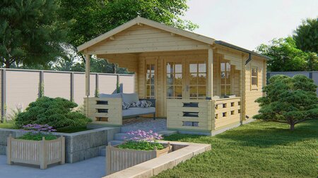 Blokhut Sanstrov met veranda 380 x 320 + 270 x 270 cm - Tuinhuis