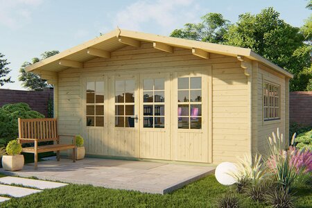 Blokhut Newcastle 540 x 440 x 276 cm + Luifel 90 cm - Tuinhuis