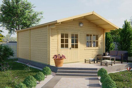 Blokhut Niedersachsen 500 x 598 cm + Voorluifel 115 cm - Tuinhuis