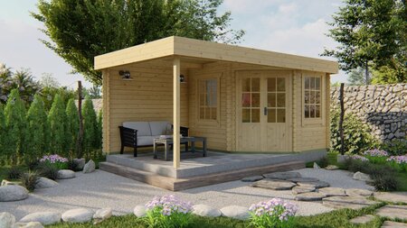 Blokhut Stig 500 x 300 x 224 cm - Tuinhuis Stig met overkapping 