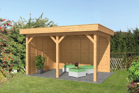 Overkapping Oslo L type 2 Douglas 470 x 371 cm - Blanke wanden incl. EPDM