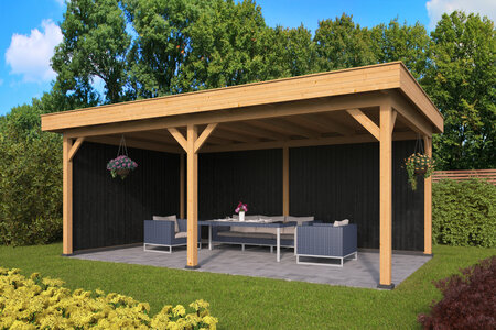 Overkapping Oslo XL type 2 Douglas 670 x 430 cm - Zwarte wanden incl. EPDM