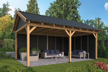 Overkapping Hamar XL type 2 Douglas 675 x 445 cm - Zwarte wanden
