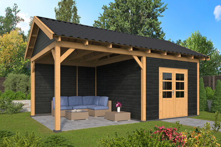 Overkapping Hamar XL type 3 Douglas 675 x 445 cm - Zwarte wanden