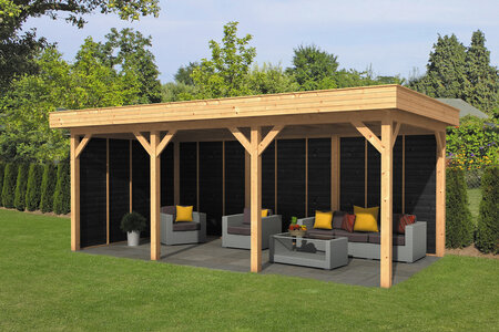 Overkapping Oslo L type 6 Douglas 682 x 371 cm - Zwarte wanden incl. EPDM