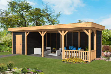 Overkapping Oslo L type 10 Douglas 895 x 371 cm - Zwarte wanden incl. EPDM