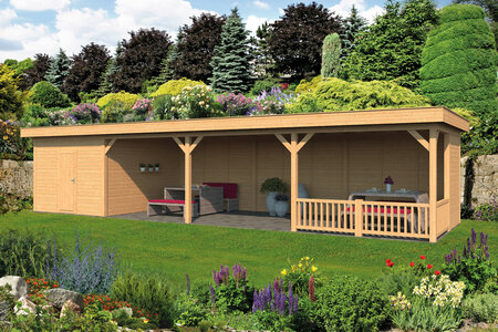 Overkapping Oslo XL type 10 Douglas 1292 x 430 cm - Blanke wanden incl. EPDM