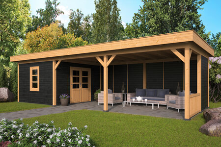 Overkapping Oslo XL type 8 Douglas 980 x 430 cm - Zwarte wanden incl. EPDM