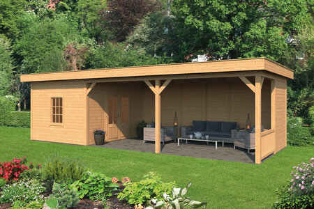 Overkapping Oslo XL type 8 Douglas 980 x 430 cm - Blanke wanden incl. EPDM