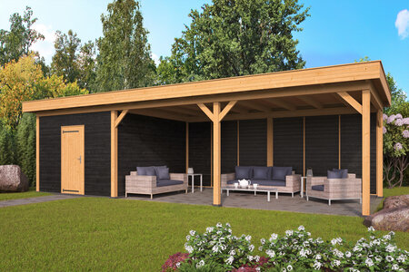 Overkapping Oslo XL type 7 Douglas 980 x 430 cm - Zwarte wanden incl. EPDM