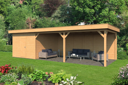 Overkapping Oslo XL type 7 Douglas 980 x 430 cm - Blanke wanden incl. EPDM