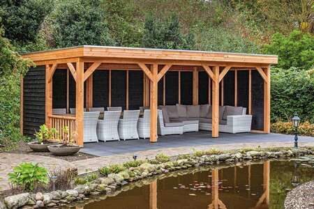 Overkapping Oslo XL type 6 Douglas 980 x 430 cm - Zwarte wanden incl. EPDM