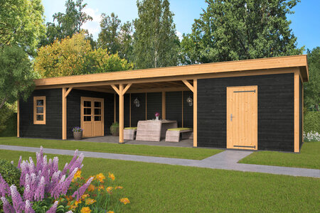 Overkapping Oslo XL type 12 Douglas 1292 x 430 cm - Zwarte wanden incl. EPDM